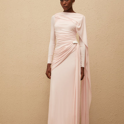Paloma Pink Asymmetrical Ruched Knit Maxi Dress