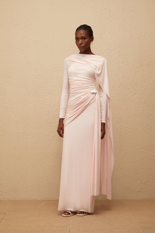 Paloma Pink Asymmetrical Ruched Knit Maxi Dress