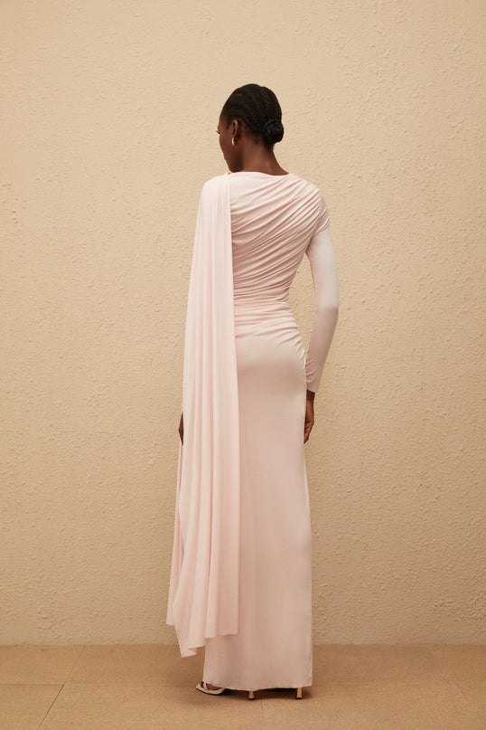 Paloma Pink Asymmetrical Ruched Knit Maxi Dress