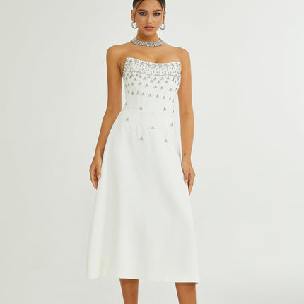 Paloma White Embellished Off-Shoulder Midi Dress
