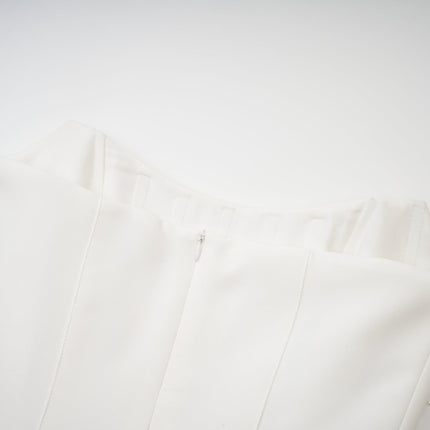 Paloma White Midi Dress with Off-the-Shoulder Design and Embellishments