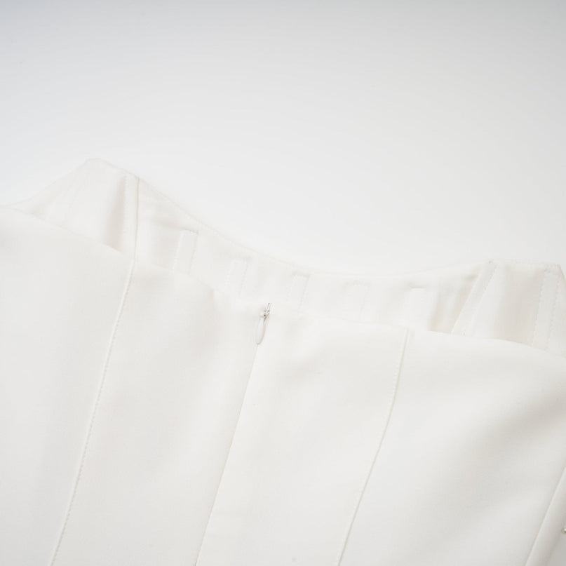 Paloma White Midi Dress with Off-the-Shoulder Design and Embellishments