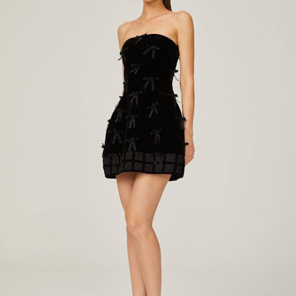 Paolina Black Mini Dress with Off-the-Shoulder Design and Bow Detailing