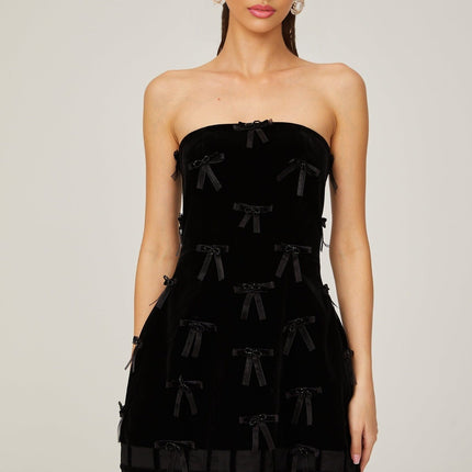 Paolina Black Mini Dress with Off-the-Shoulder Design and Bow Detailing