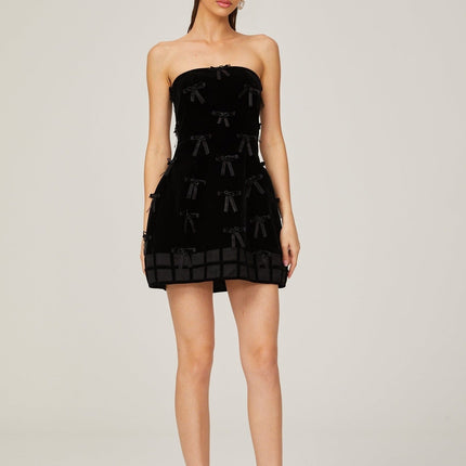 Paolina Black Mini Dress with Off-the-Shoulder Design and Bow Detailing