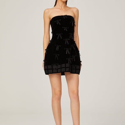 Paolina Black Mini Dress with Off-the-Shoulder Design and Bow Detailing