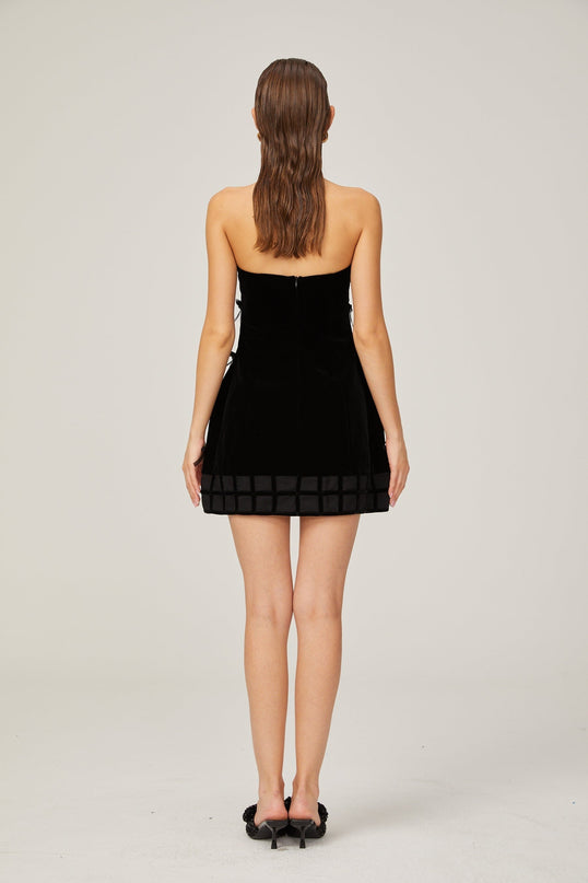 Paolina Black Mini Dress with Off-the-Shoulder Design and Bow Detailing