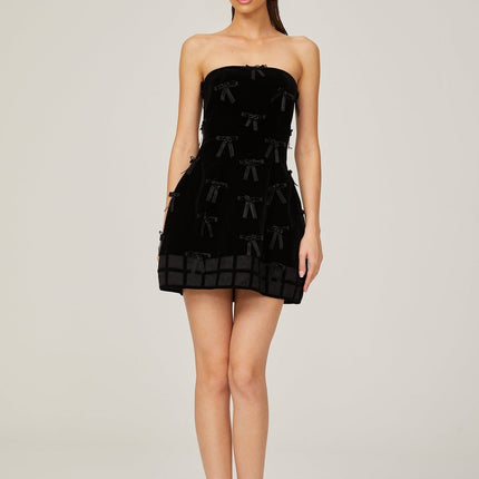 Paolina Black Mini Dress Off-Shoulder Bow Flared Skirt A-Line 100% Polyester Special Occasions Evening Events Feminine Sophisticated Timeless Style Luxurious Craftsmanship