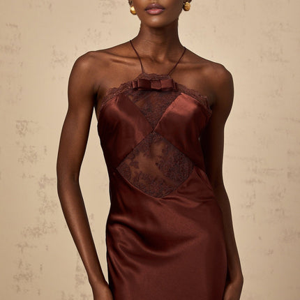 Paolina Bordeaux Red Maxi Dress with Lace Panelling