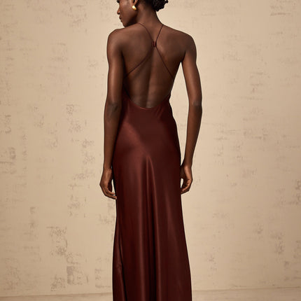 Paolina Bordeaux Red Maxi Dress with Lace Panelling
