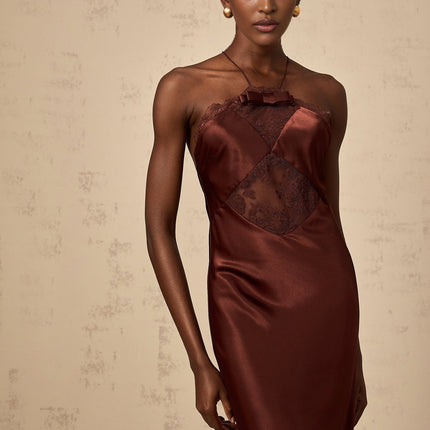 Paolina Bordeaux Red Maxi Dress with Lace Panelling