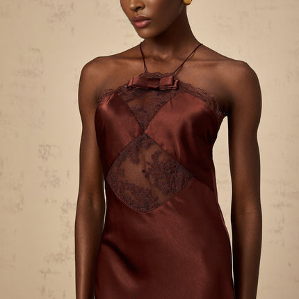 Paolina Bordeaux Red Maxi Dress with Lace Panelling