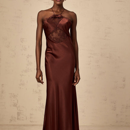 Paolina Bordeaux Red Maxi Dress with Lace Panelling