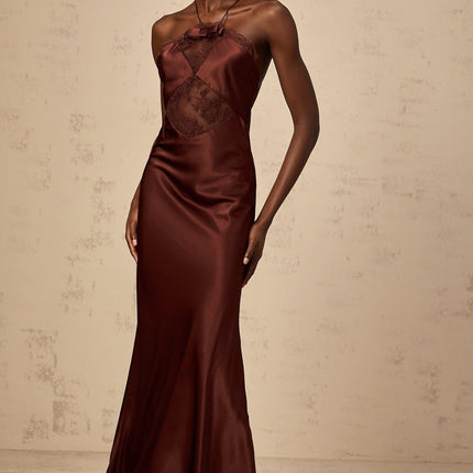 Paolina Bordeaux Red Maxi Dress with Lace Panelling