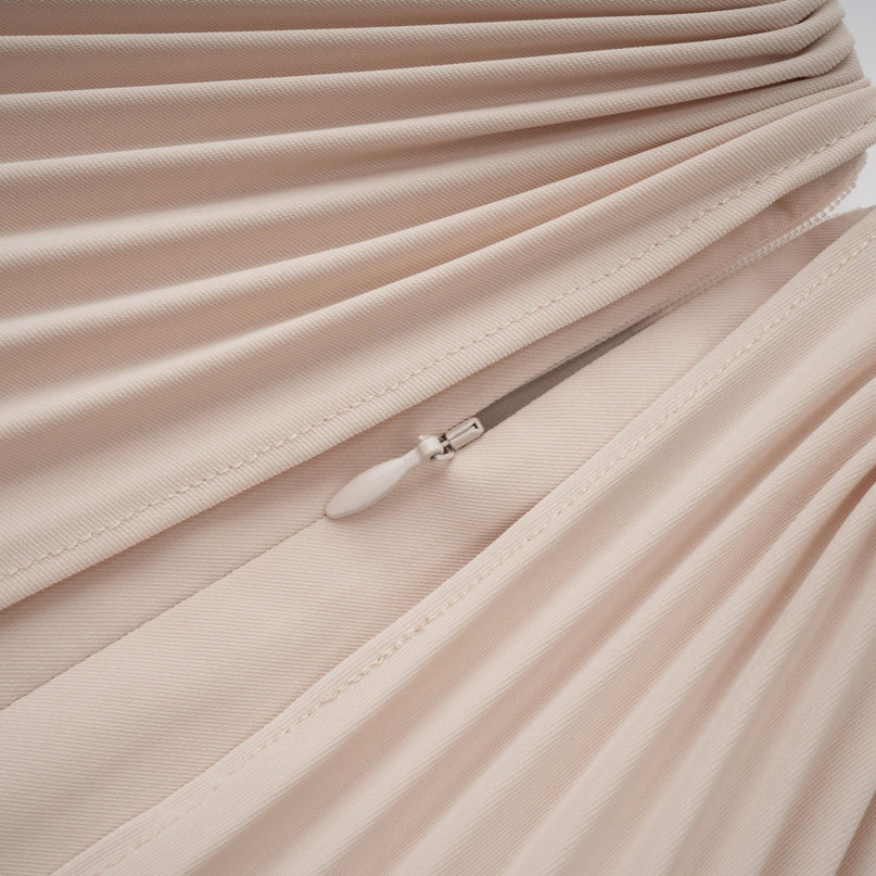 Paolina Midi Dress Neutrals Elegance Grace Cape Design Pleated Detailing Calf-Length Silhouette Rear Zip Fastening Terylene Fiber Chic Durable Sophisticated Luxury Wardrobe