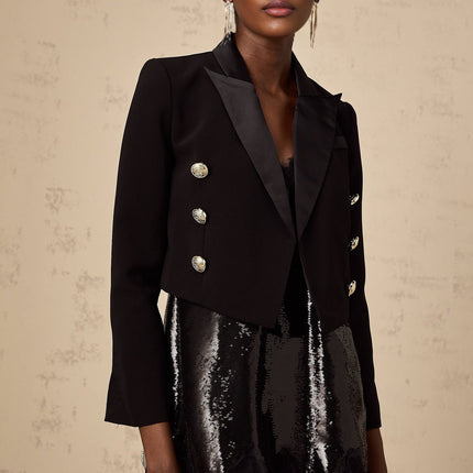 Paris Black Peak Lapel Blazer with Gold-Tone Buttons