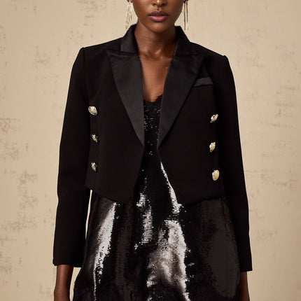 Paris Black Peak Lapel Blazer with Gold-Tone Buttons