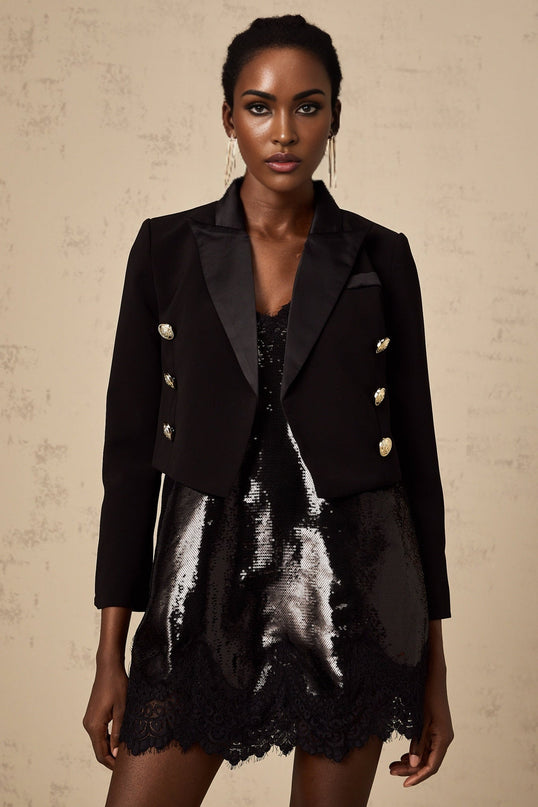 Paris Black Peak Lapel Blazer with Gold-Tone Buttons