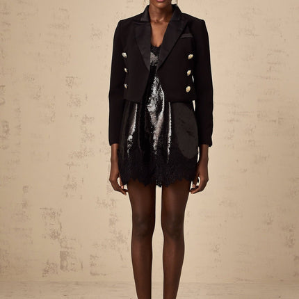 Paris Black Peak Lapel Blazer with Gold Buttons