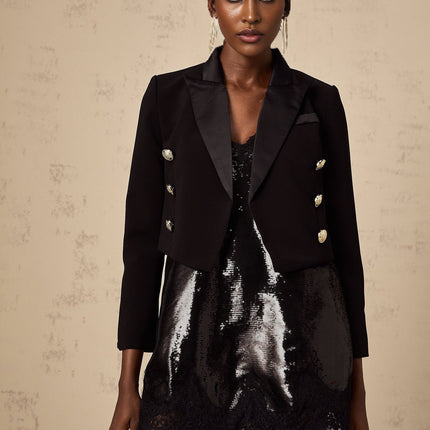 Paris Black Peak Lapel Blazer with Gold-Tone Buttons
