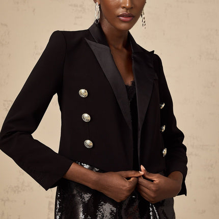Paris Black Peak Lapel Blazer with Gold-tone Buttons