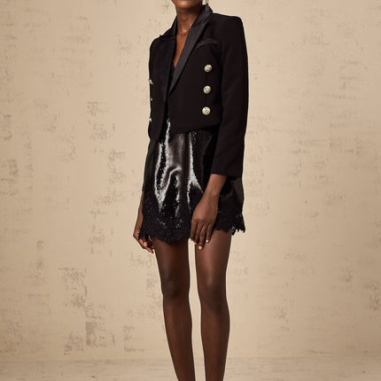 Paris Black Peak Lapel Blazer with Gold-Tone Buttons