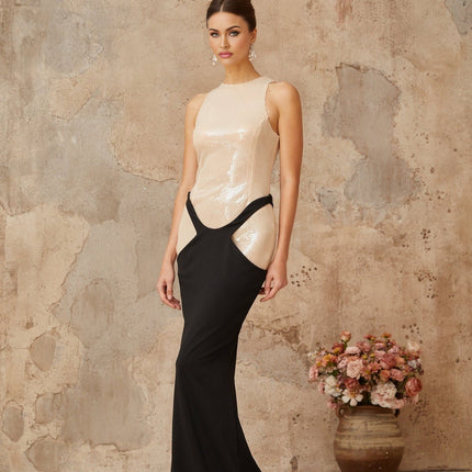 Paris Black Sequin Panel Maxi Dress