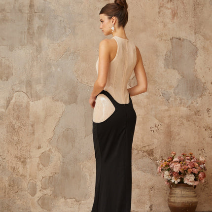 Paris Black Sequin Panel Maxi Dress