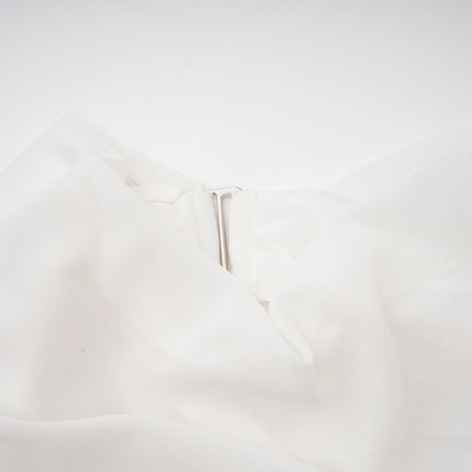 Paris White Chiffon One-Shoulder Blouse with Mock Neck and Shoulder Pads