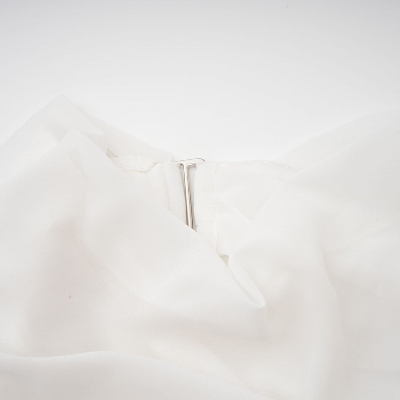 Paris White Chiffon One-Shoulder Blouse with Mock Neck and Shoulder Pads