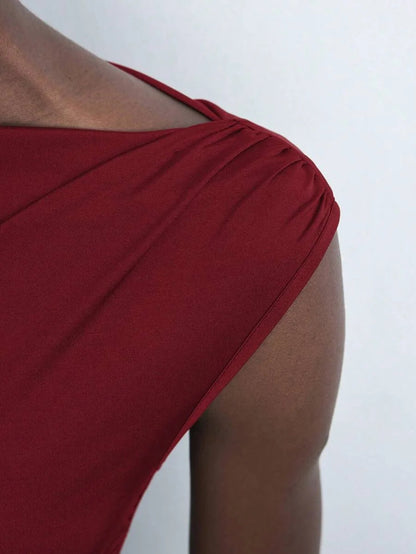 Party City Urban Elegant Women Burgundy Short Sleeve Midi Sheath Dress AutumnWinter