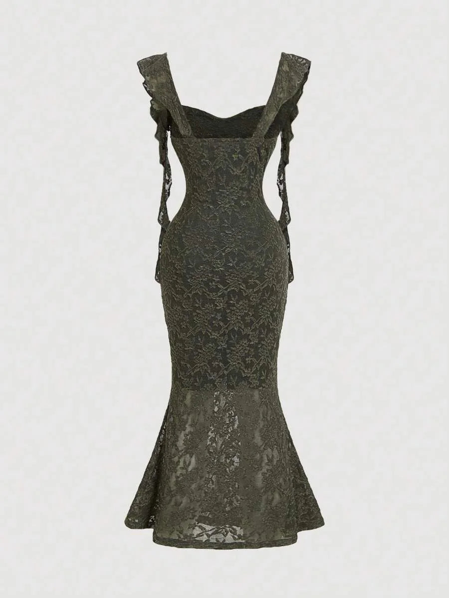 Party Dress With Swollen Collar And Fungus Streamers Decorated Apricot Tight Long Dress Summer