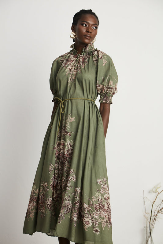 Pascale belted floralprint ramie midi dress