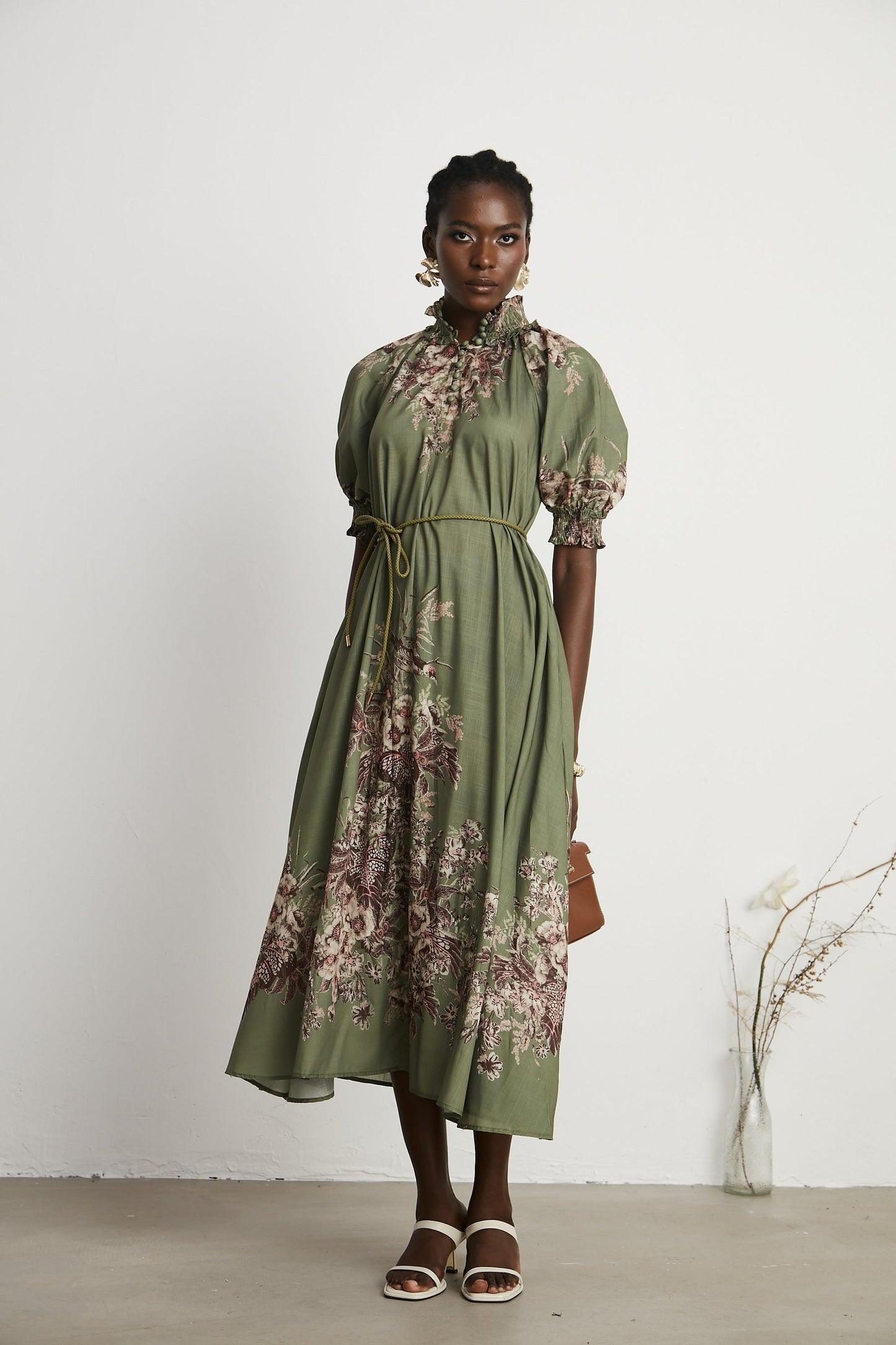 Pascale belted floralprint ramie midi dress