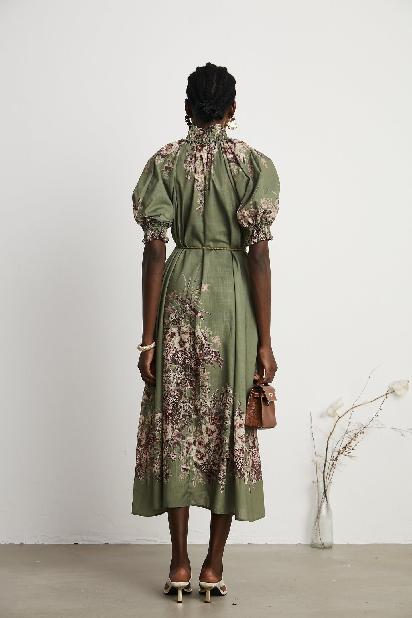 Pascale belted floralprint ramie midi dress