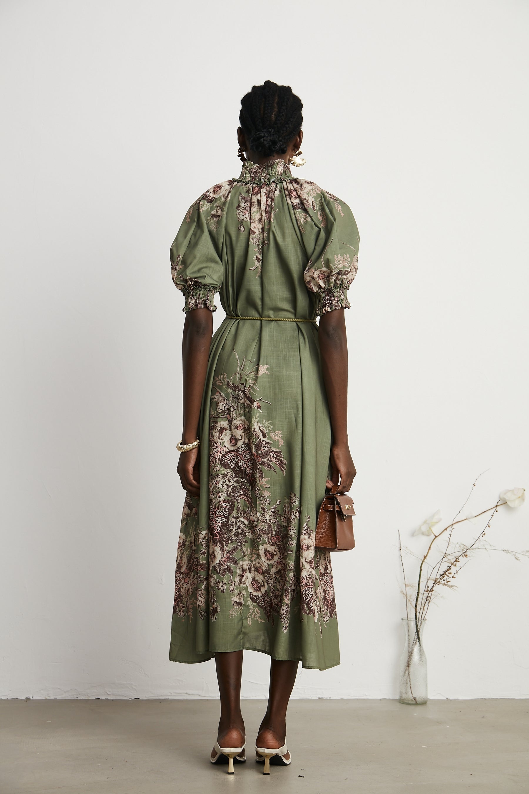 Pascale belted floralprint ramie midi dress