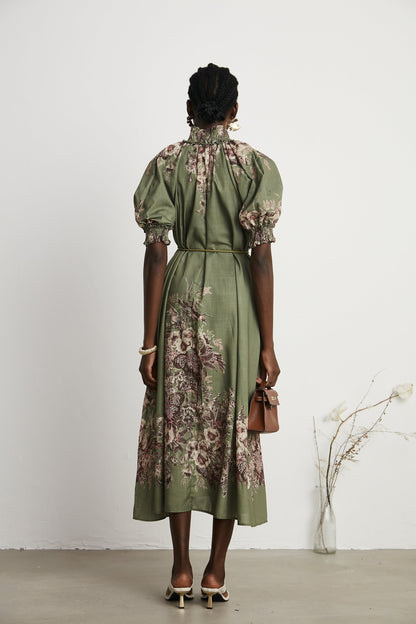 Pascale belted floralprint ramie midi dress