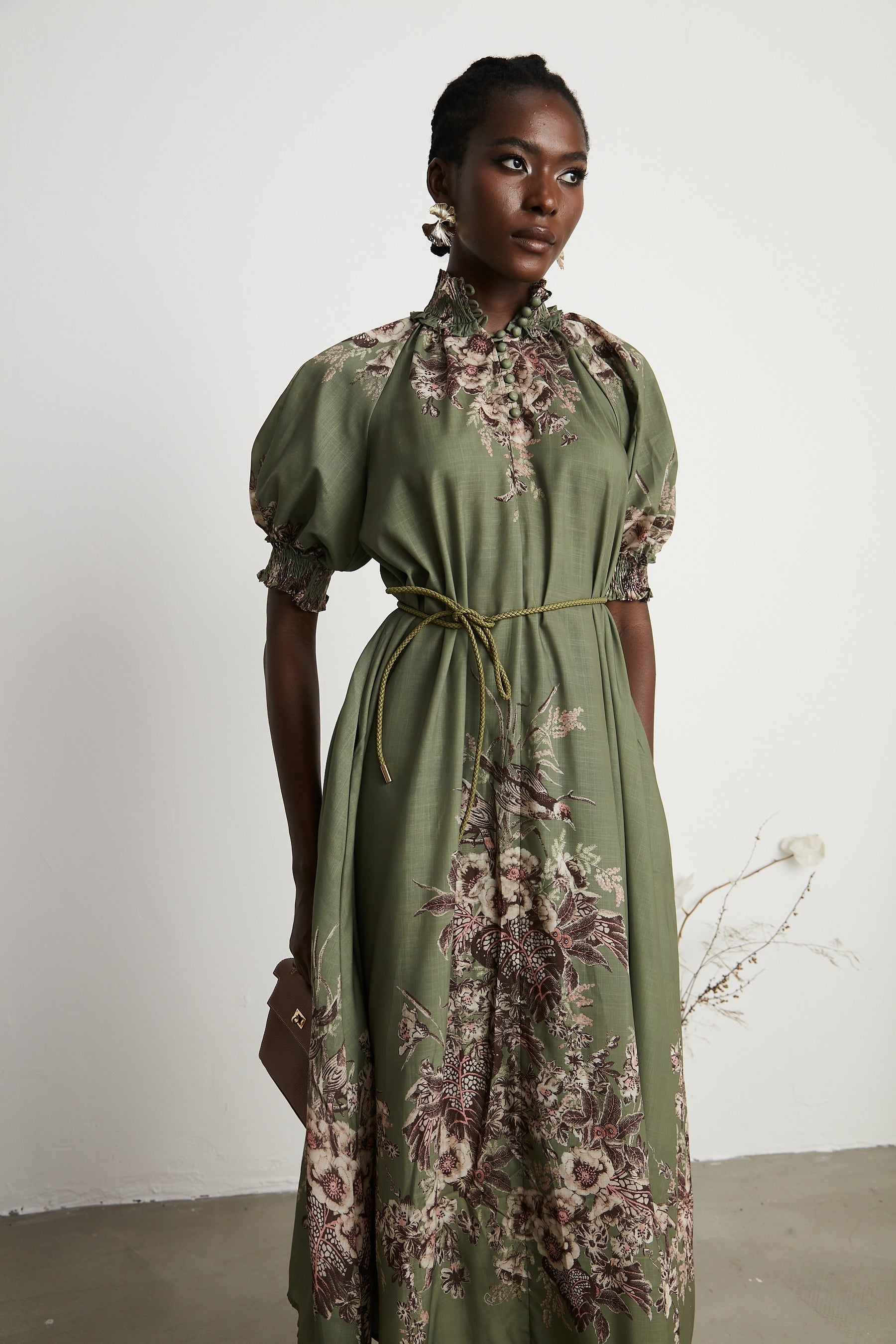 Pascale belted floralprint ramie midi dress