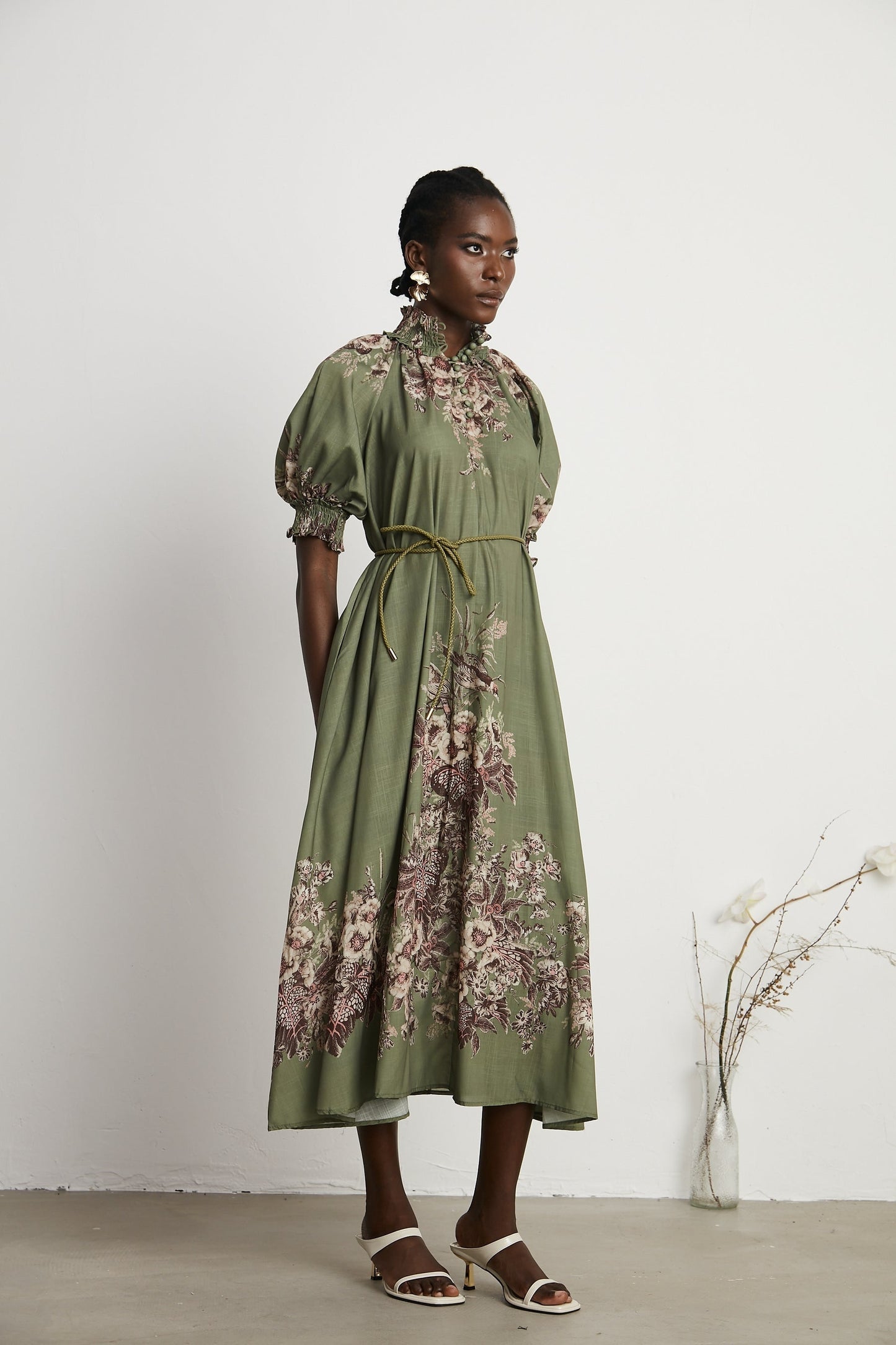 Pascale belted floralprint ramie midi dress