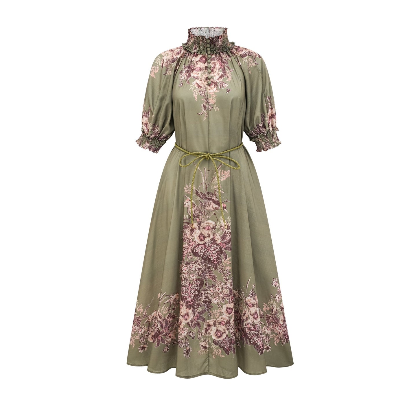 Pascale belted floralprint ramie midi dress