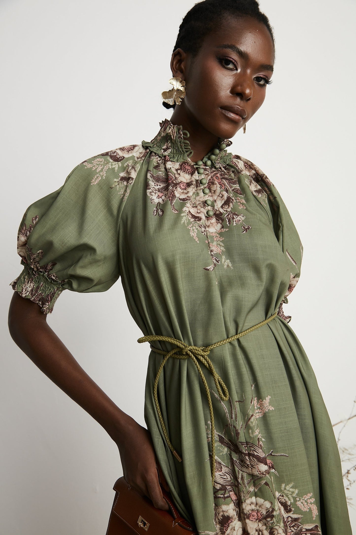 Pascale belted floralprint ramie midi dress
