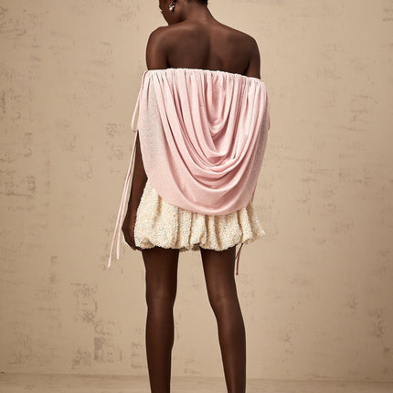 Pasqualina Pink Off-Shoulder Ruched Strapless Top