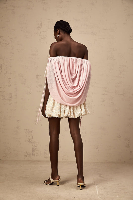 Pasqualina Pink Off-Shoulder Ruched Strapless Top