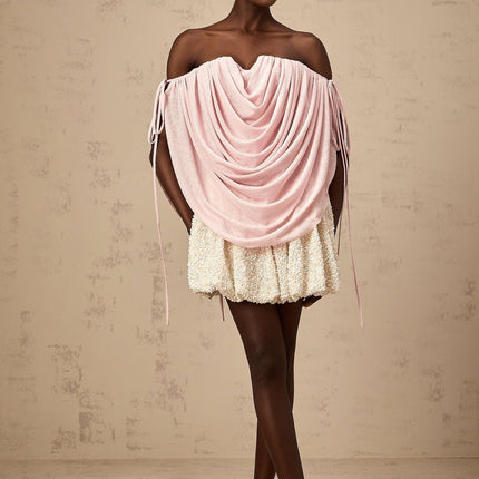 Pasqualina Pink Off-Shoulder Ruched Strapless Top