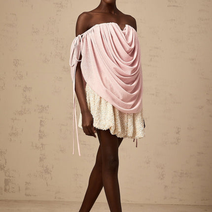 Pasqualina Pink Off-Shoulder Ruched Strapless Top