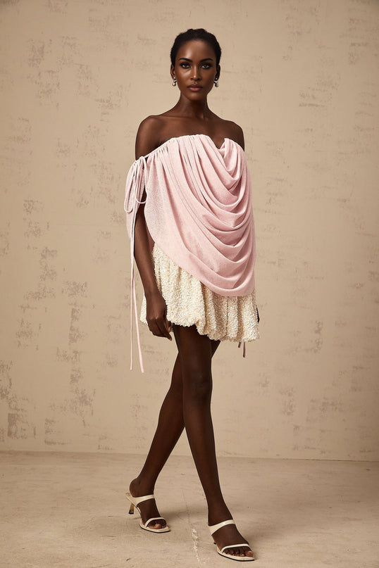 Pasqualina Pink Off-Shoulder Ruched Strapless Top