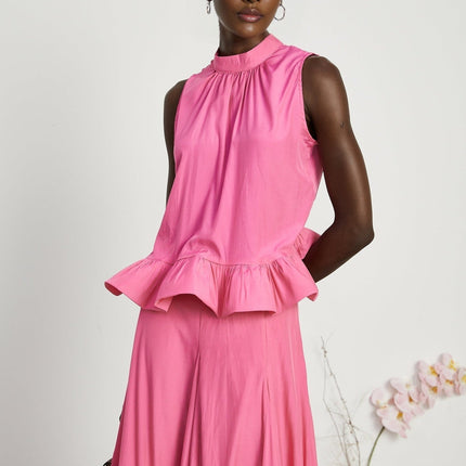 Pasqualina Pink Ruffled Pleated Top and Skirt Set