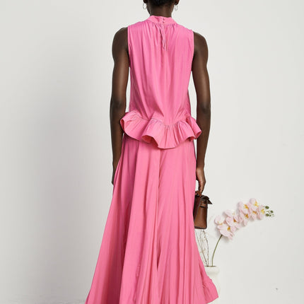 Pasqualina Pink Ruffled Pleated Top and Skirt Set