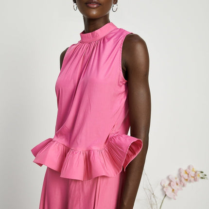 Pasqualina Pink Ruffled Pleated Top and Skirt Set