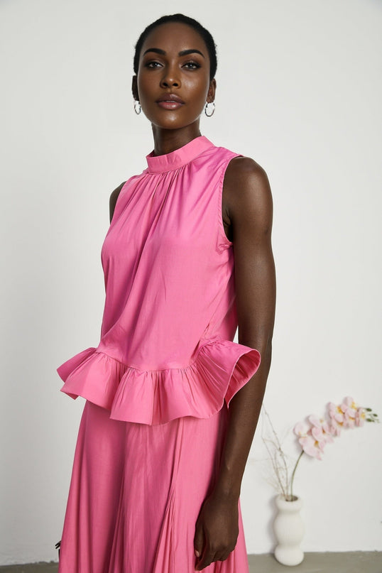 Pasqualina Pink Ruffled Pleated Top and Skirt Set